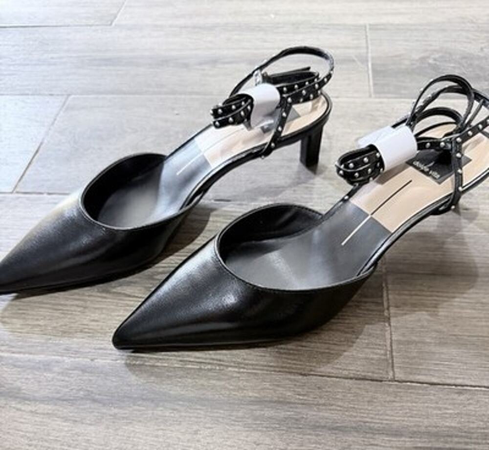 Dolce Vita Loklyn Stud Midnight Crinkle Patent Pointed Toe Heels Size 8.5 New